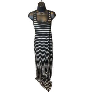 One Clothing Black White Striped Racerback Maxi Long Sun Dress Sz L